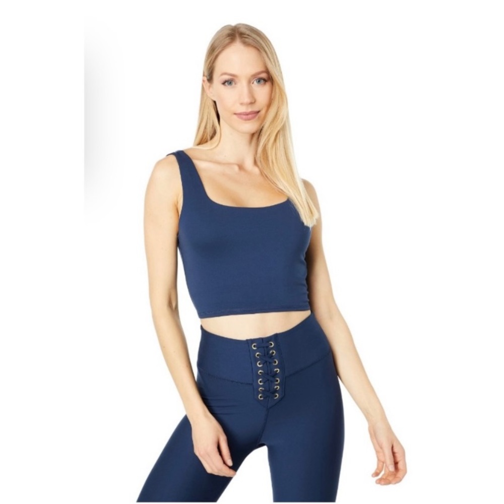 NWT WeWoreWhat straight neck crop top blue sz Small